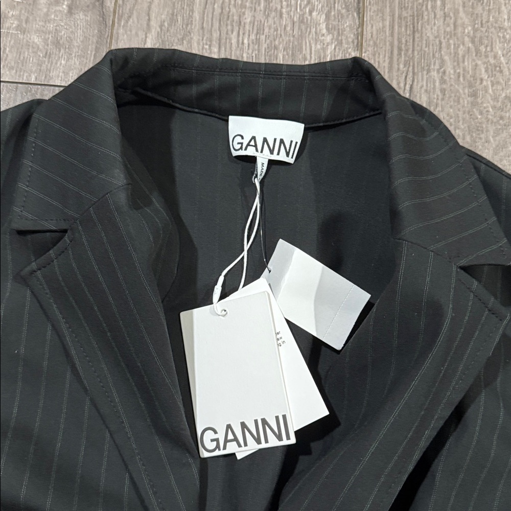 NWT GANNI +NET SUSTAIN pinstriped recycled-twill mini dress size 36 (small) - Picture 5 of 7